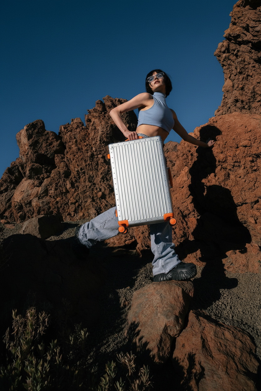 Silver Orange Luggage Rocky Terrain Poster